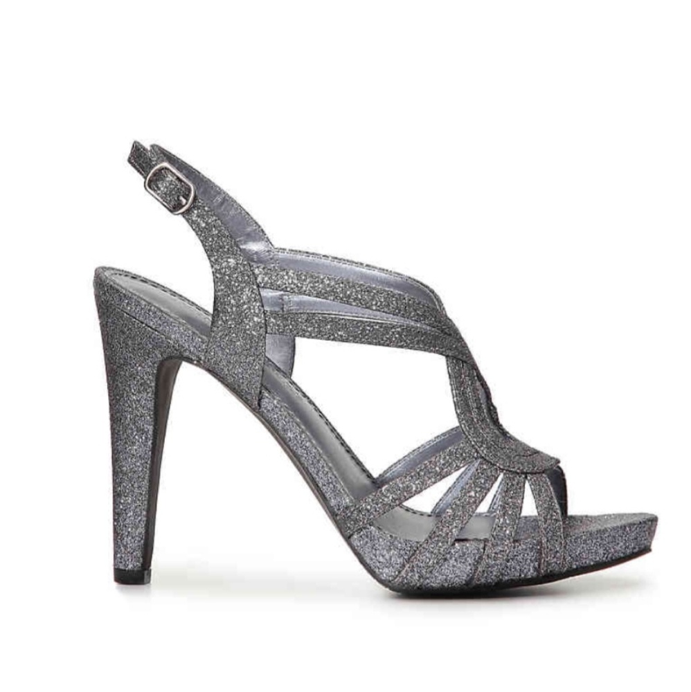 Audrey Brooke silver/charcoal sling back pump